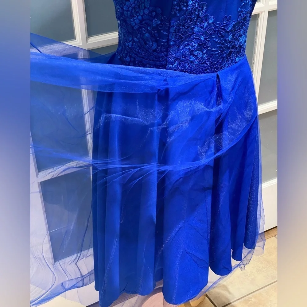 NWOT Royal Blue Girl's Flare Hi-Lo Pageant Dress Size S/M